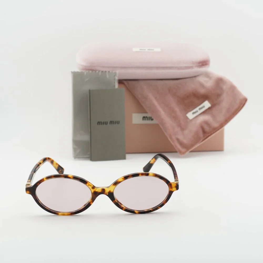 Miu Miu MU04ZS 14L4I0 Oval Sunglasses – Honey Havana\Pink - Picture 2 of 9